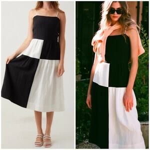 R.G. Kane Women Linen Euro Summer Colorblock Dress Open Back Midi Vacation Small